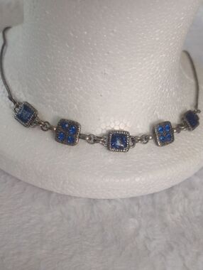 Vintage-Inspired Blue Crystal Link Choker - Women's Jewelry